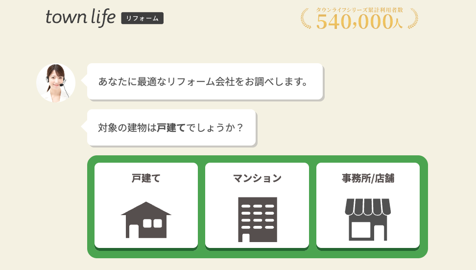 タウンライフリフォームの申込画面のスクリーンショット